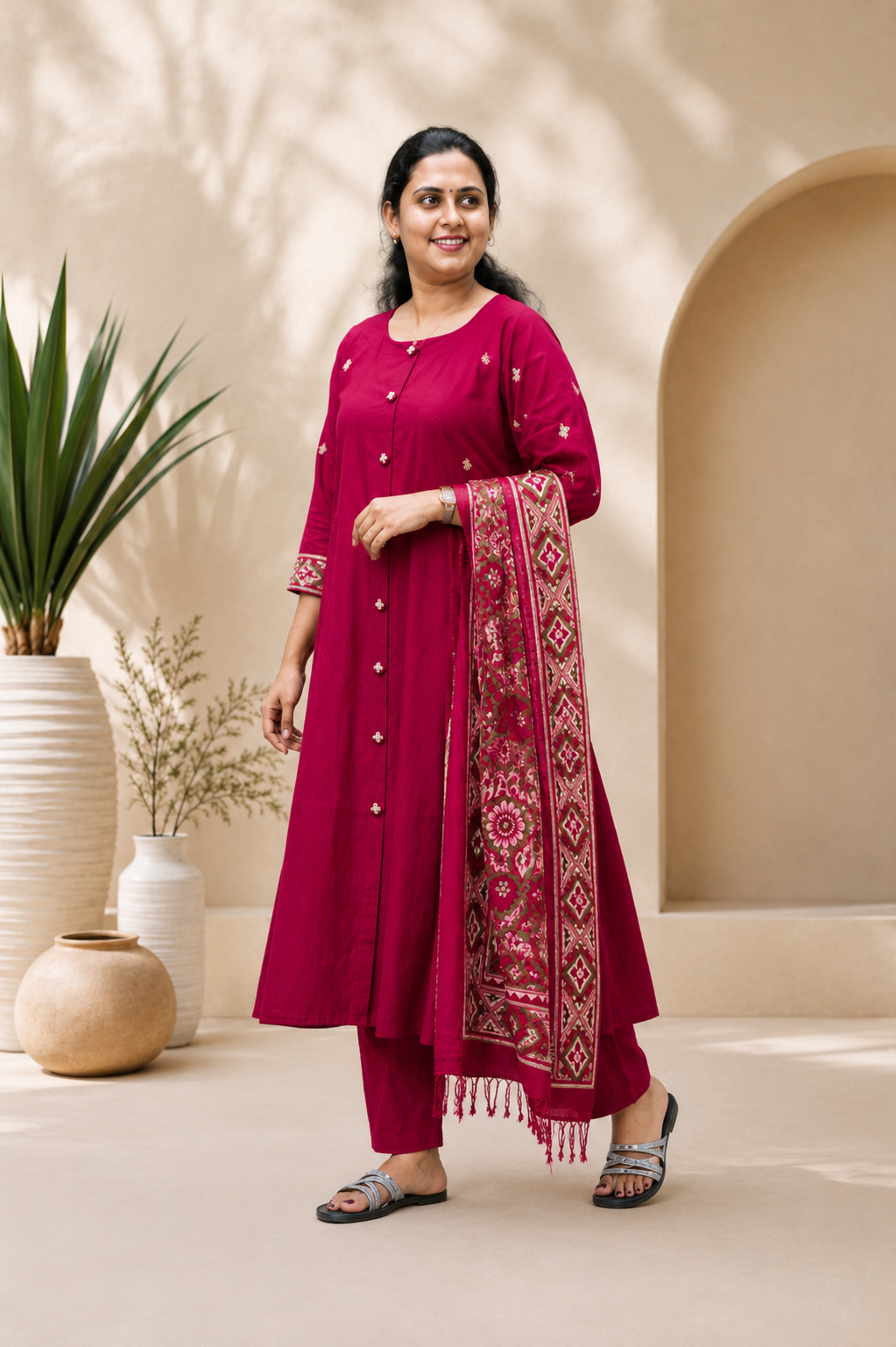 Rani Pink Color Churidar Set