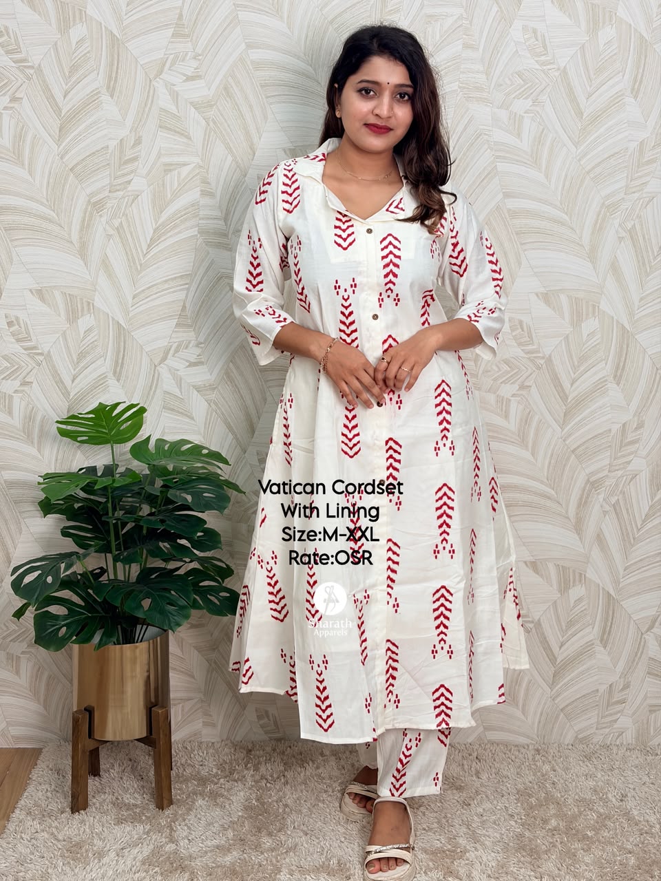 OFFWHITE WITH RED PRINT 2 PIECE SET.