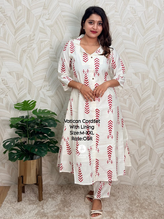 OFFWHITE WITH RED PRINT 2 PIECE SET.