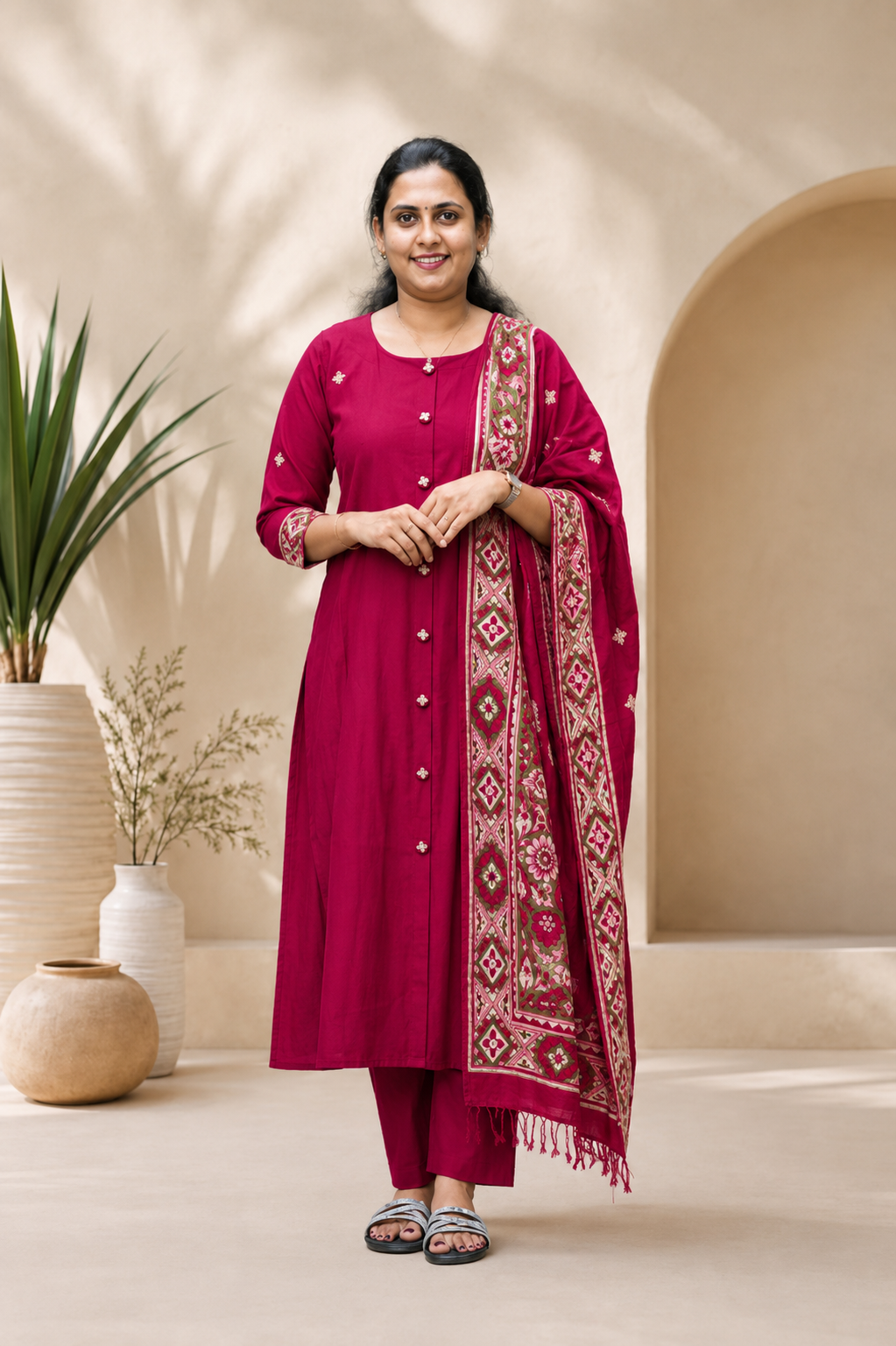 Rani Pink Color Churidar Set