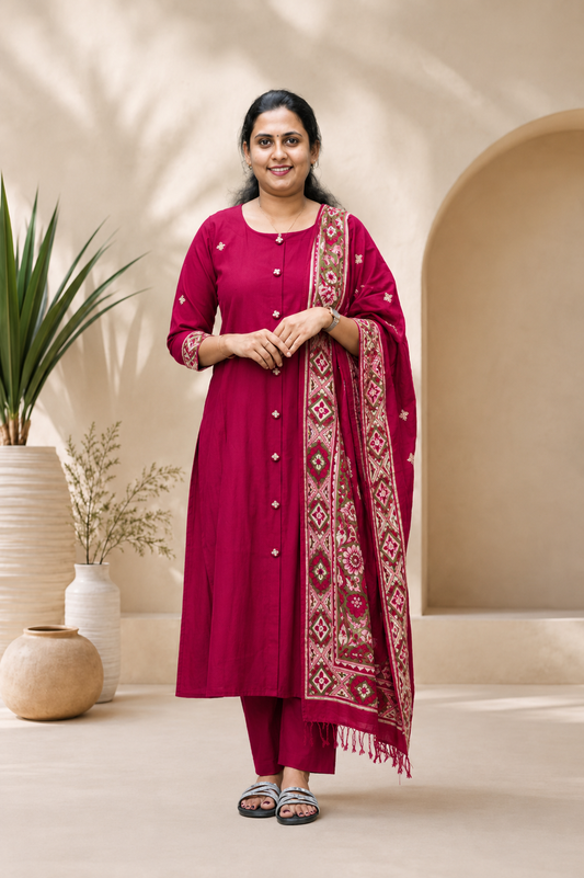 Rani Pink Color Churidar Set